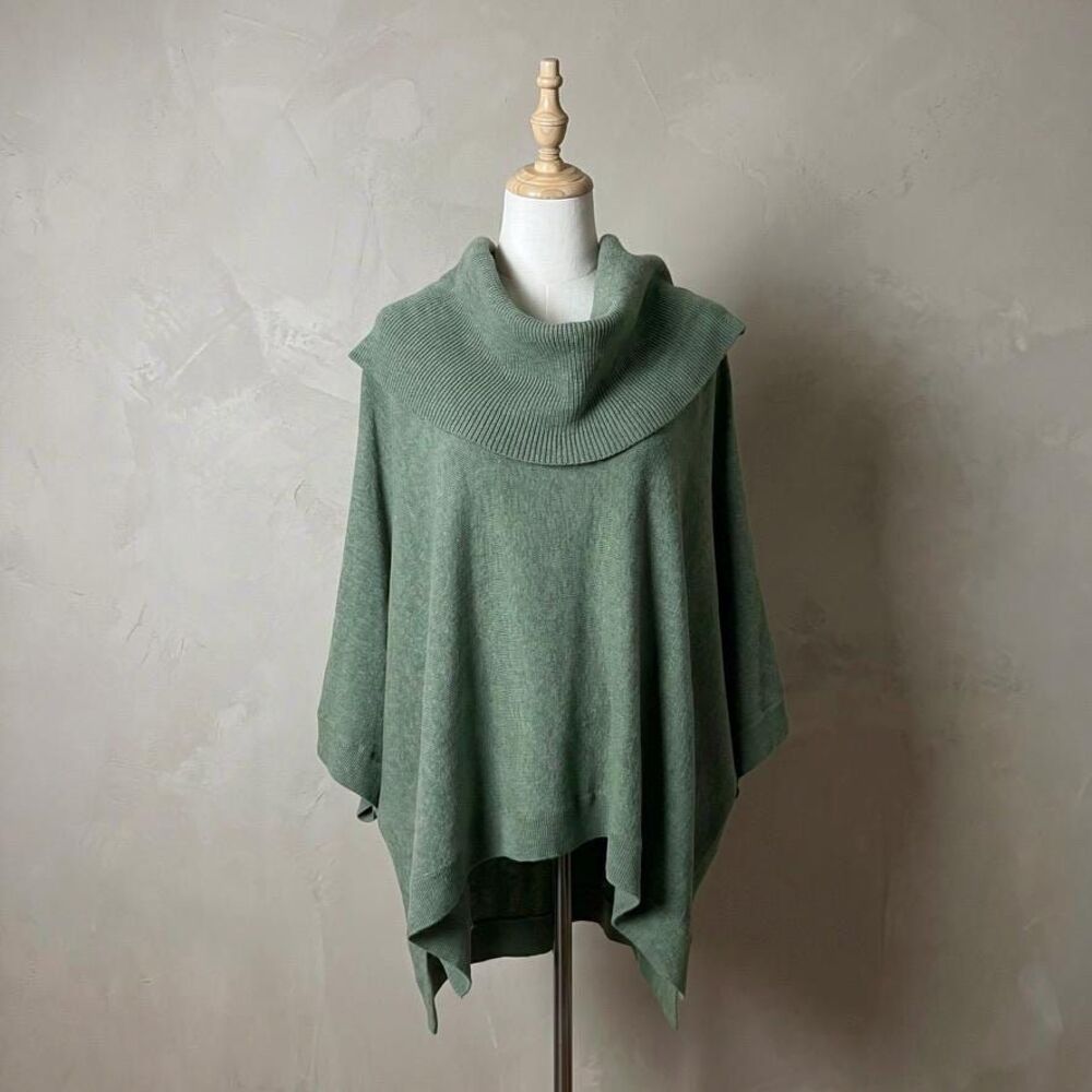 Ralph Lauren Blue Label c. 2000s Merino Cowl-Neck Poncho in Forest Moss | M/L